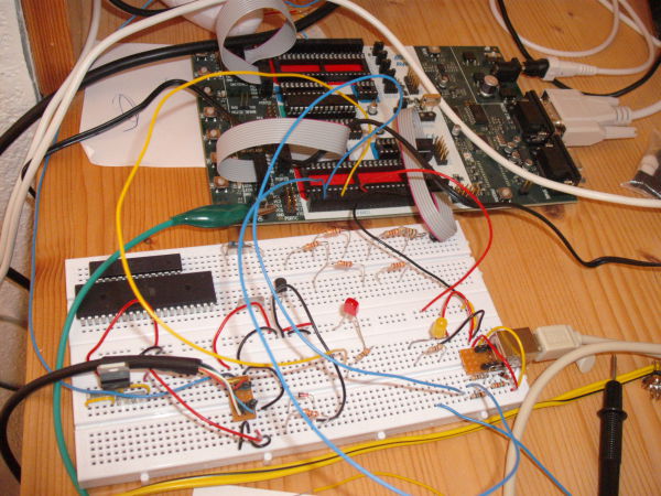 My STK500 with an ATmega8 uC and a breadboard